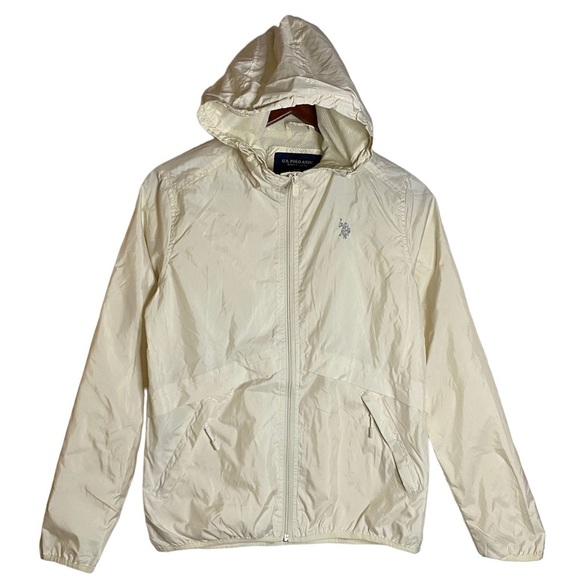 U.S. Polo Assn. Jackets & Blazers - U.S. Polo Assn. White Lightweight Windbreaker Jacket Hooded Zippered Pockets M